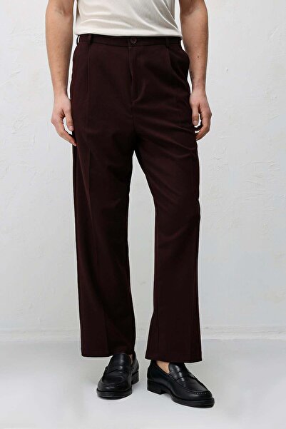 Antioch Bordo Pileli Relaxed Fit Erkek Pantolon