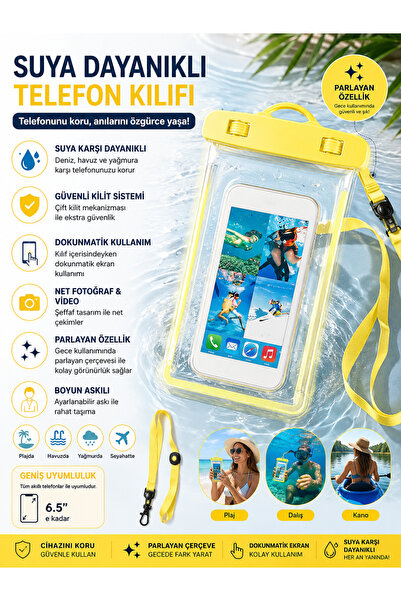 SEVDALYA FotoKılıf Su Geçirmez Telefon Kılıfı Sarı Renk