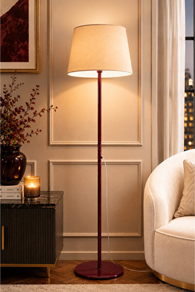 Luna Lighting Lucca Model Vişne Metal Ayaklı Bohem Lambader 145 cm Kumaş Başl...