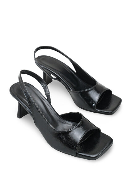 Long Star Sandale negre cu toc gros pentru femei, pantofi eleganți pentru roc...