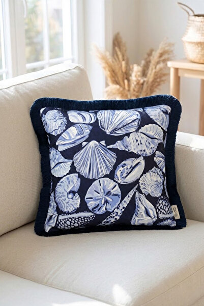 Alseko Concept Husă de pernă pătrată 43x43cm - Decorativ cu ciucuri bleumarin...