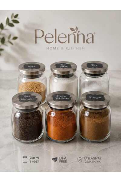 Pelenna 6 Adet 250 ml. Vakumlu Metal Kapaklı Cam Kavanoz Baharatlık,Şekerlik