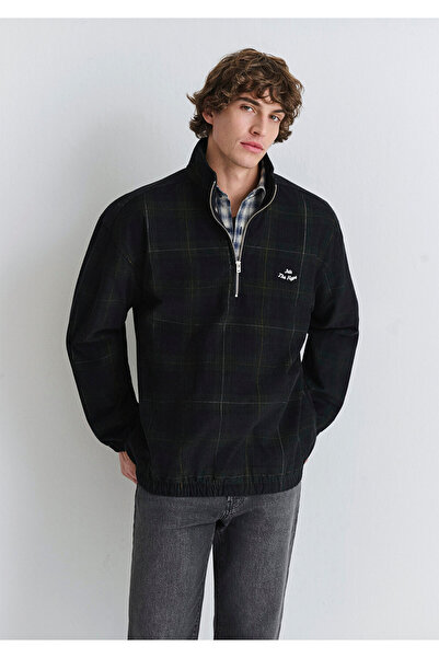 Mavi Yarı Fermuarlı Kareli Siyah Sweatshirt 0211777-91298