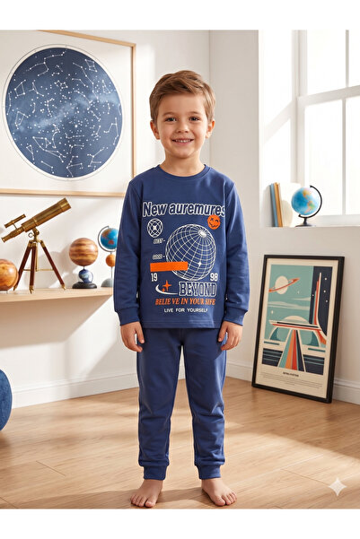 Fil Kids Dečačka zimska pidžama sa dugim rukavima, 100% pamuk komada, tamnopl...