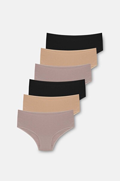 Amarelle Mila Black, Tan, Mocha High Waist 6-Pack Cotton Panties
