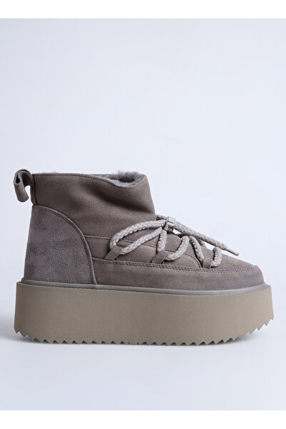 INUIKII Gri Kadın Deri Kar Botu CLASSIC LOW PLATFORM