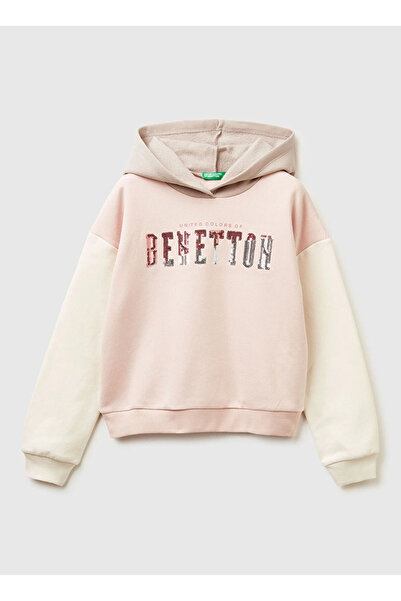 Benetton Krem Kız Çocuk Kapüşon Yaka Regular Fit Sweatshirt 39M2C205E