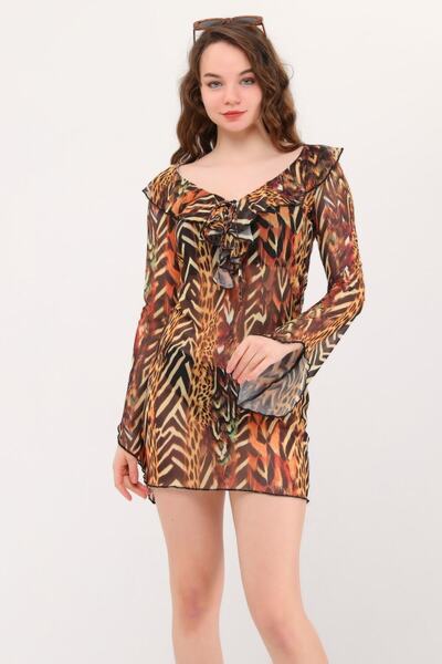 Bolder Rochie de plajă din tul cu volane leopard Azula