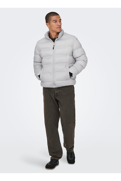 Only & Sons معطف رجالي مبطن باللون الرمادي ONSUNION SEAMLESS LIFE PUFFER JACKET