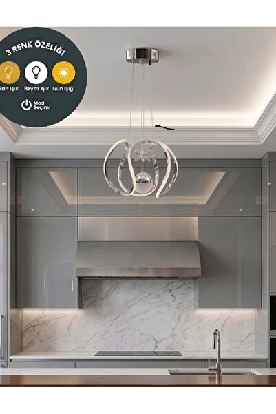 Lzy Avize Store Wesnay Krom Sarkıt LED Avize 3 Renk | Premium Krom Şık Tasarı...
