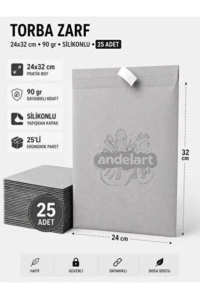 andelart A4 Torba Zarf 24x32 Kraft 90 gr Silikonlu 25'li