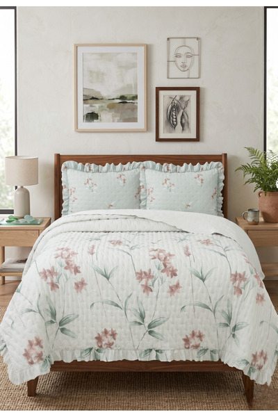 LALHOME طقم غطاء سرير مزدوج من فلورز مقاس 240x260 سم - 100% بوليستر مع 2 وساد...