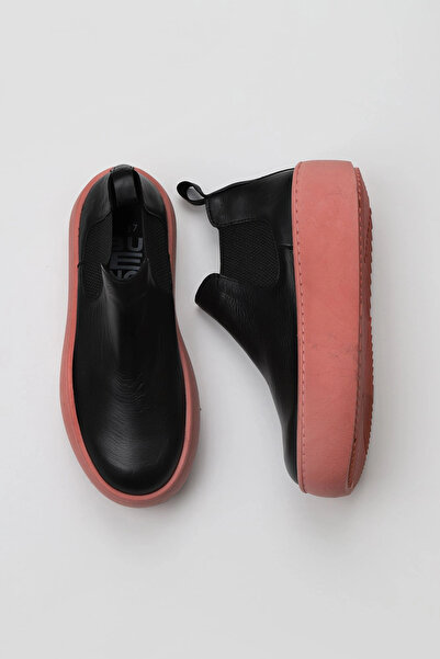 Bueno Shoes Cizme cu toc cu pană pentru femei din piele neagră roz 01wv5505