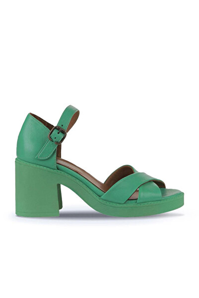 Bueno Shoes Πράσινα Σκούρα Δερμάτινα Γυναικεία Σανδάλια με Τακούνι 01wy12501