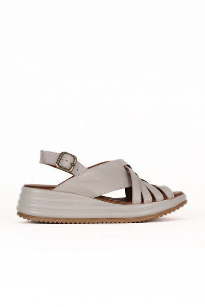 Bueno Shoes Gray Leather Women's Wedge Heeled Sandals 01We3201