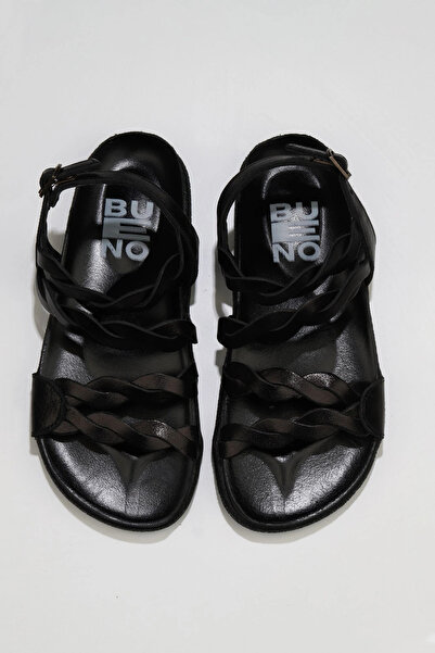 Bueno Shoes Sandale plate pentru femei din piele neagră strălucitoare 01wu4703