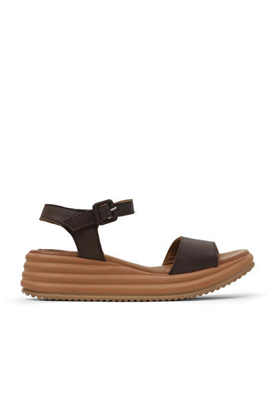 Bueno Shoes Кафяви кожени дамски сандали на платформа 01wy5700