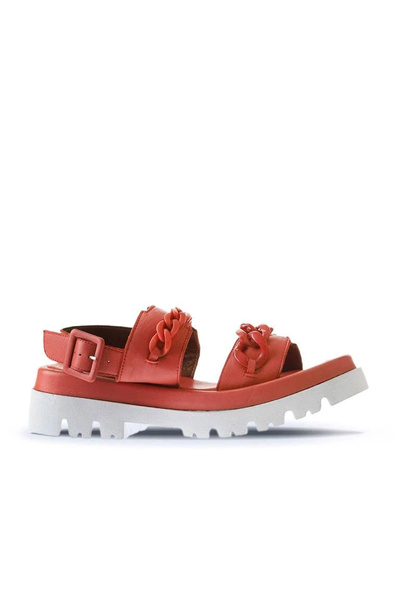 Bueno Shoes Sandale plate pentru femei din piele de coral 01wu7300