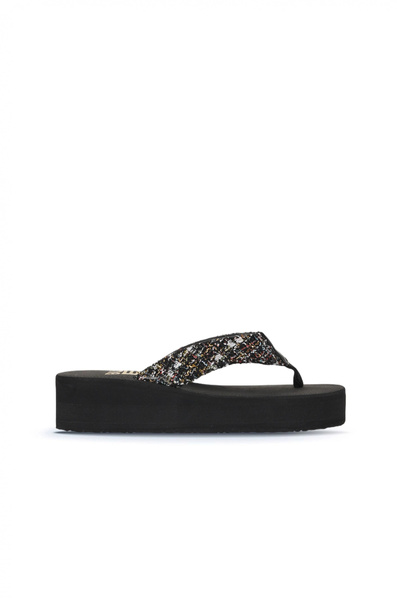 Bueno Shoes Crne slamnate ženske papuče na tankom potplatu 26wt190244