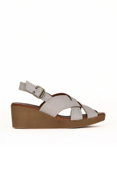Bueno Shoes Gray Leather Women's Wedge Heeled Sandals 01We3906