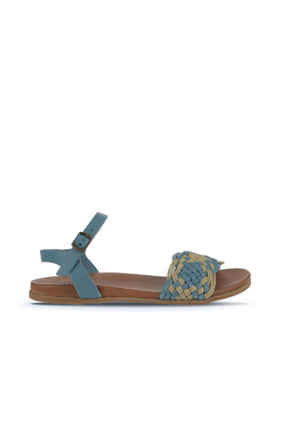 Bueno Shoes صندل نسائي من الجلد باللون الأزرق 01wu4250