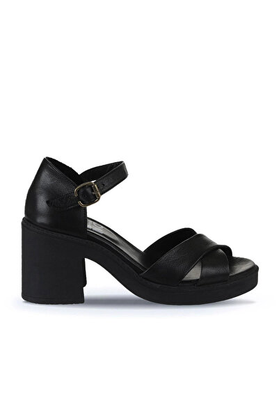Bueno Shoes Black Leather Women's Heels Sandals 01Wy12501