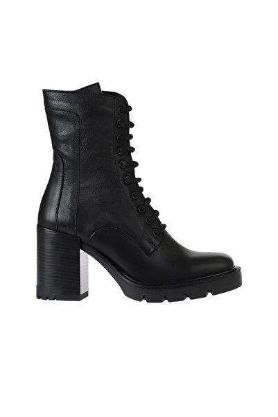 Bueno Shoes Μαύρα δερμάτινα γυναικεία μποτάκια με τακούνι 01wv0506