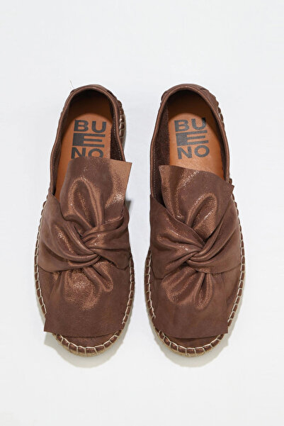 Bueno Shoes Καφέ δερμάτινα γυναικεία παπούτσια εσπαντρίγιες με γκλίτερ 01wn3100
