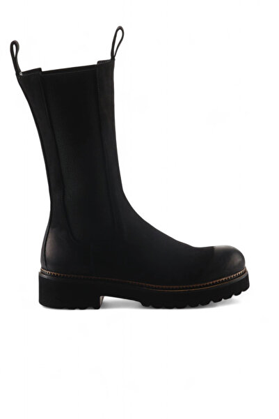 Black Nubuck Women's Flat Boots 01wt0802
