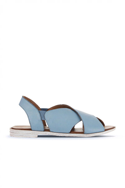 Bueno Shoes Sandale plate de damă din piele deschisă albastră 01wa3009
