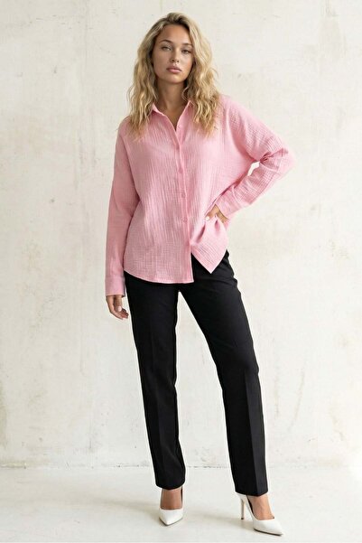 Madmext Pembe Muslin Kumaş Basic Kadın Gömlek MG1660