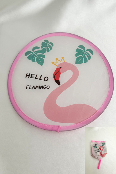 Modex Pembe Yaprak Ve Flamingo Desen Katlanabilir Çantalı Yelpaze (21*21)