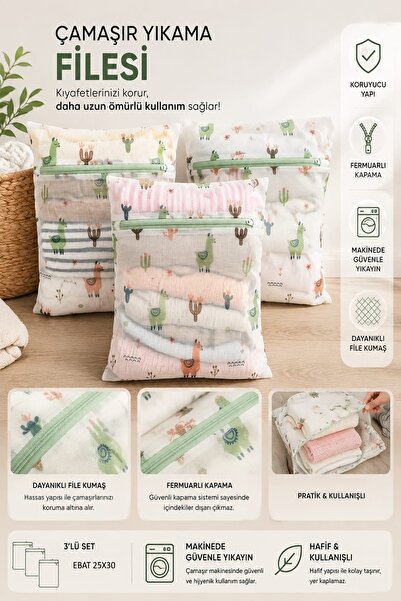 3 Pieces Baby Laundry and Socks Washing Net with Llama Pattern