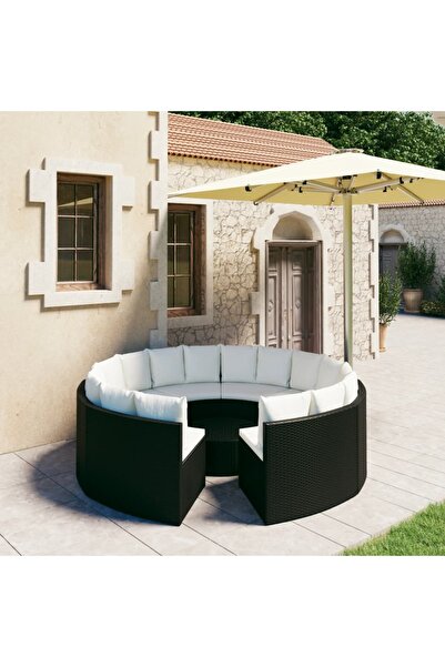 Concept Set mobilier de grădină cu perne, 9 piese, negru, poliratan