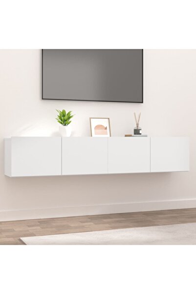 Concept Comode TV, 2 buc., alb, 80x30x30 cm, lemn compozit