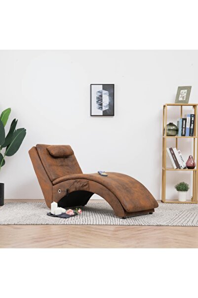 Concept Șezlong de masaj cu pernă, maro, piele întoarsă artificială