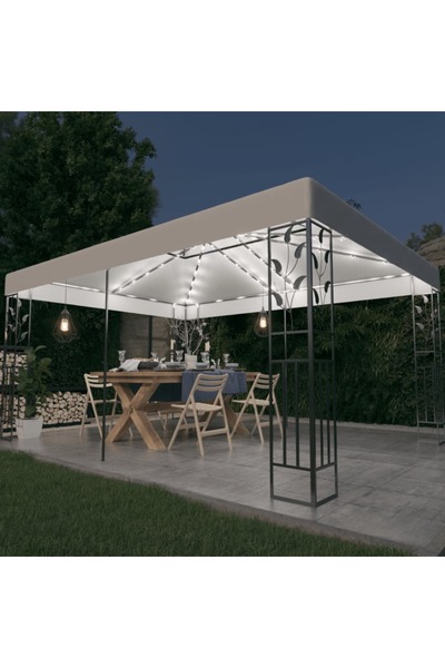 Concept Pavilion cu acoperiș dublu & șiruri de lumini LED, alb, 3x4 m
