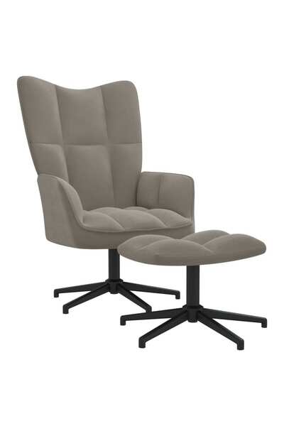 Concept Scaun de relaxare cu taburet, gri deschis, catifea