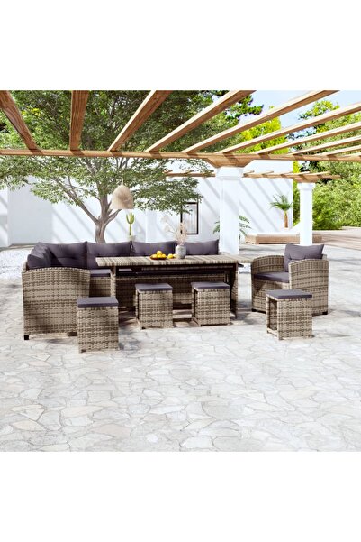 Concept Set mobilier de grădină cu perne, 7 piese, gri, poliratan