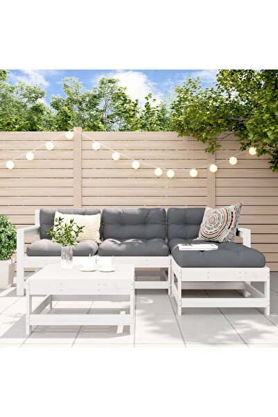 Concept Set mobilier de grădină cu perne, 5 piese, alb, lemn masiv