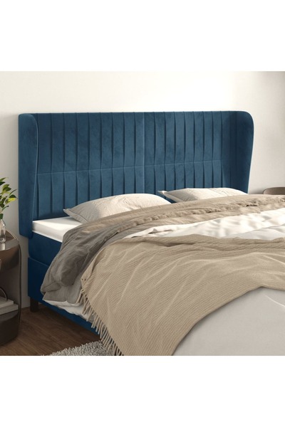 Concept Tăblie pat cu urechi albastru închis 203x23x118/128 cm catifea