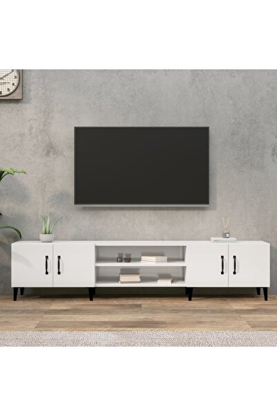 Concept Comodă TV, alb extralucios, 180x31,5x40 cm, lemn prelucrat