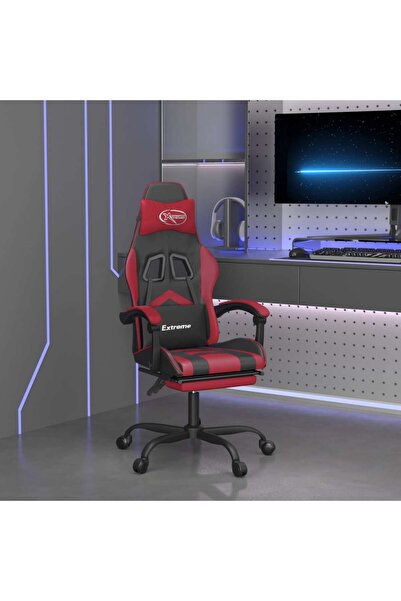 Concept Scaun de gaming cu suport picioare, negru/roșu vin, piele