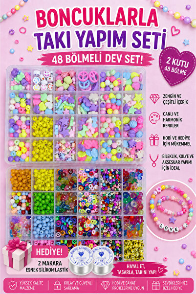 By MO Accessories 48 Bölmeli Çocuklar Için Takı Yapım Seti Kendin Yap Hobi Ki...