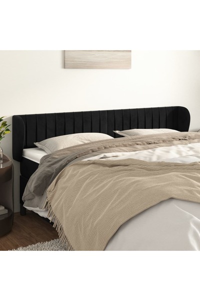 Concept Tăblie de pat cu aripioare negru 183x23x78/88 cm catifea