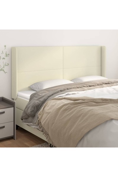 Concept Tăblie de pat cu aripioare, crem, 183x16x118/128 cm, piele