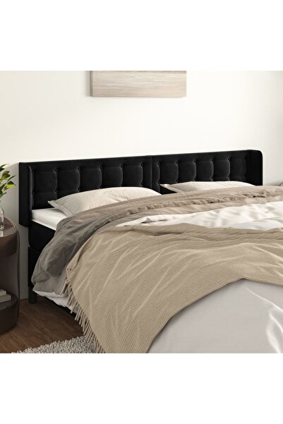 Concept Tăblie de pat cu aripioare negru 203x16x78/88 cm catifea