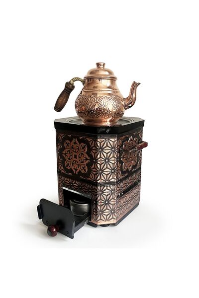 EMSALSAN Bakır Jel Yakıtlı Nostaljik Semaver Çay Kazanı 3L Eskitme Vernikli