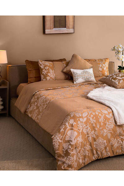 REDTAG Beige 7 Piece Jacquard Comforter Set (King Size)
