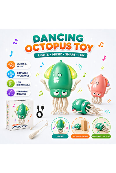Dancing Squid لعبة كهربائية مع أضواء LED وموسيقى |   قابل لإعادة الشحن عبر US...